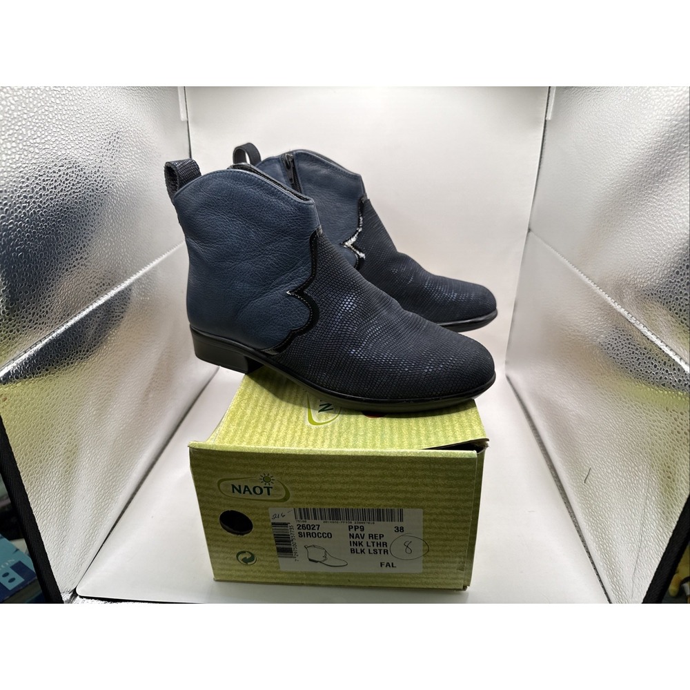 Naot Sirocco Boots Womens 38 Casual Zip Western Style Ankle Bootie Blue Black